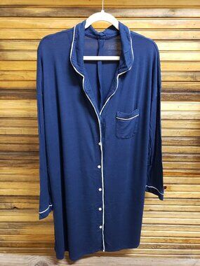 HTF Stars Above Beautifully Soft Navy Blue Notch Collar Nightgown Size 2X